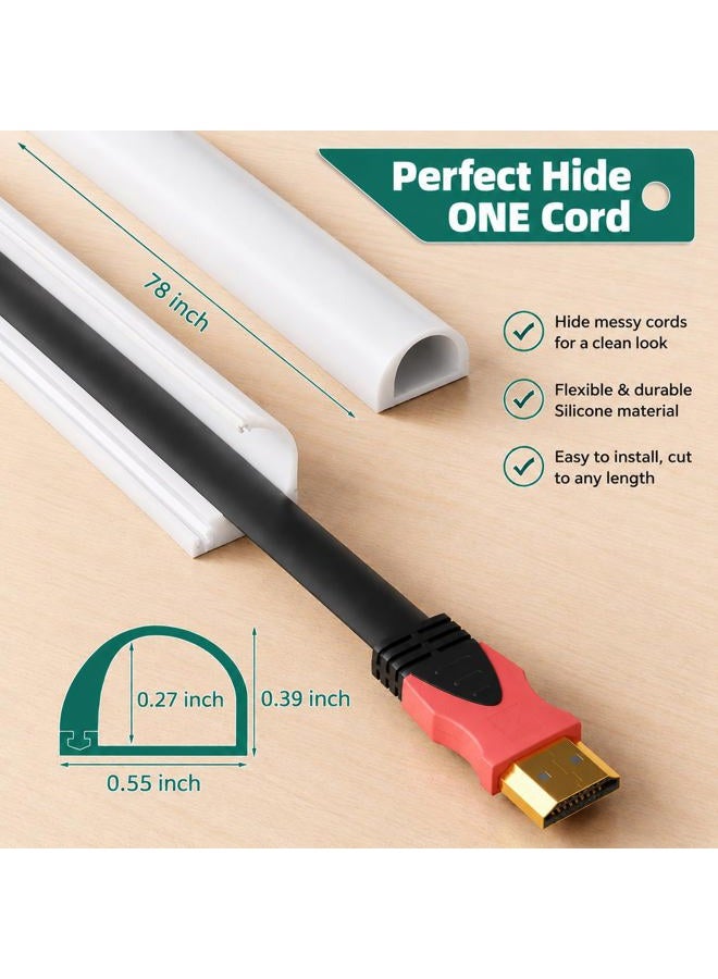 Vannesse Cord Hider, 78 inch Wire Cable Hider Raceway Kit for 1 Cable, Silicone Material Hiding Wall Mount TV Powers Cords in Home Office, W0.59 H0.39in White - Image 2