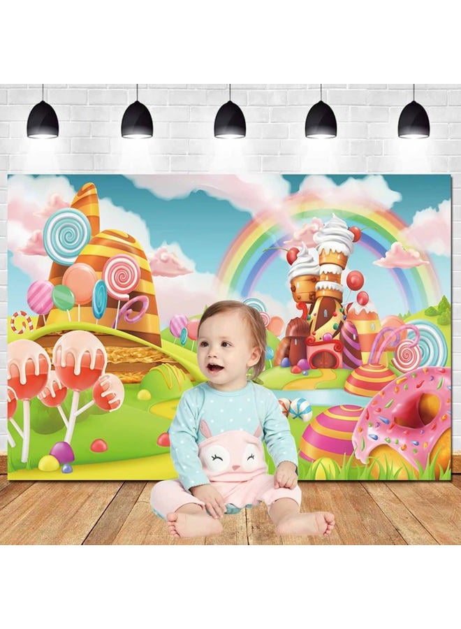 HQM Cartoon Candy Rainbow Photo Backdrop Candyland Lollipop Photography Background for Kids Baby Girls Princess Birthday Party Decoration Banner 5x3ft - Image 3