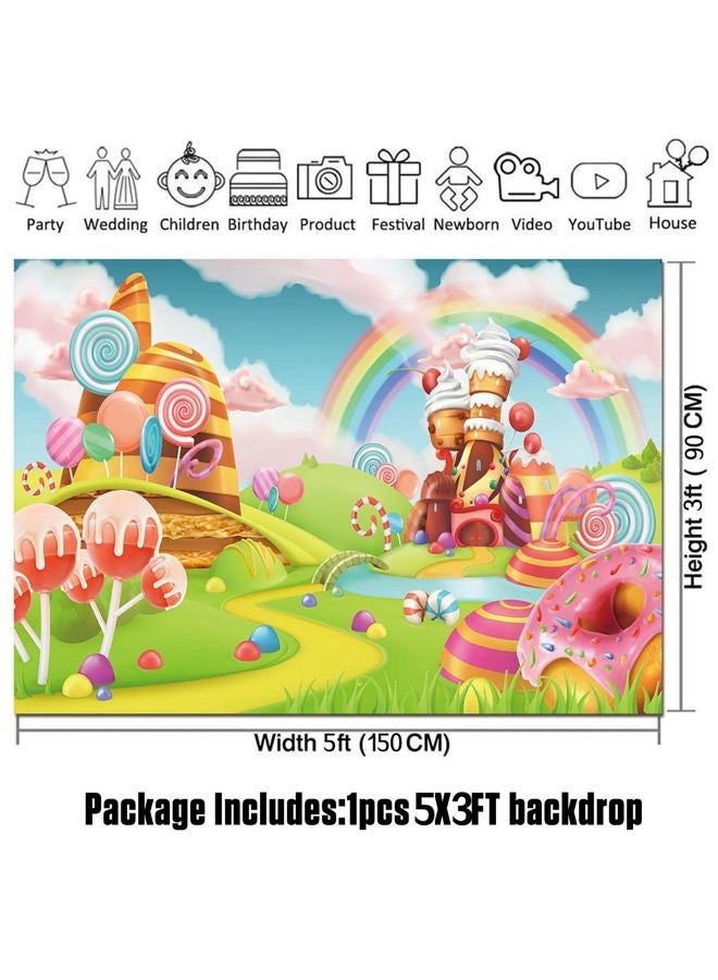 HQM Cartoon Candy Rainbow Photo Backdrop Candyland Lollipop Photography Background for Kids Baby Girls Princess Birthday Party Decoration Banner 5x3ft - Image 5