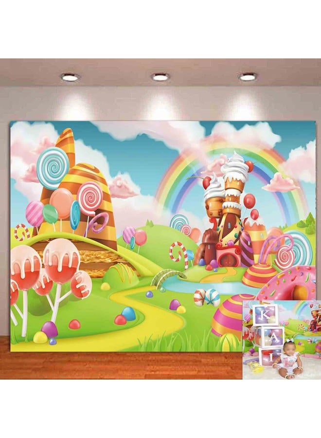 HQM Cartoon Candy Rainbow Photo Backdrop Candyland Lollipop Photography Background for Kids Baby Girls Princess Birthday Party Decoration Banner 5x3ft - Image 1