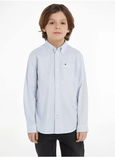 تومي هيلفيغر Boys' Long Sleeves Shirt - Cotton, Blue