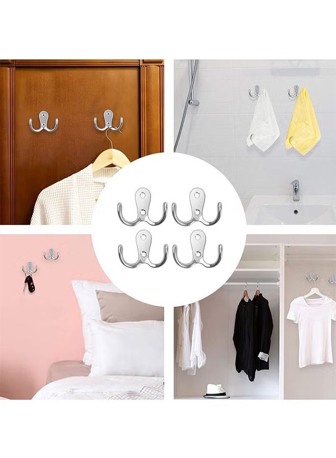 واي جيه 4 قطع شماعات معطف مزدوجة، شماعات رداء، شماعات معطف مزدوجة، شماعات ملابس معدنية مثبتة على الحائط للحمامات، غرف النوم، تعليق الملابس، رداء، منشفة، مطبخ - Image 2