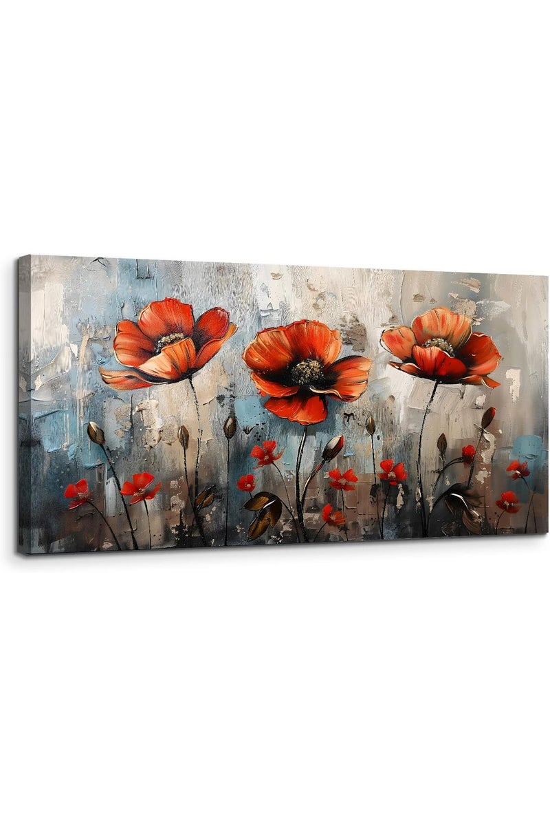 EMODA Wildflowers Wrap Framed Canvas Wall Art (60x120 cm) – Colorful Nature Painting - Image 1