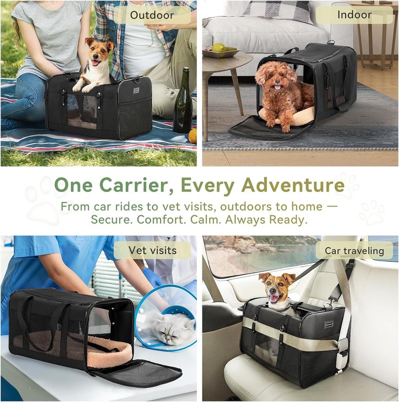 Petsfit Small Dog Travel Carrier, Large Cat Carrier with Patented Buckle and Soft Padding, Soft-sided Pet Carrier for Puppy, Ideal for Car Road Trips Up to 20 Lbs,Black - Image 3