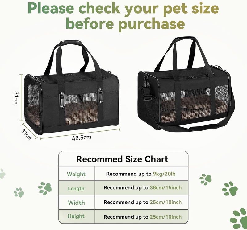 Petsfit Small Dog Travel Carrier, Large Cat Carrier with Patented Buckle and Soft Padding, Soft-sided Pet Carrier for Puppy, Ideal for Car Road Trips Up to 20 Lbs,Black - Image 4
