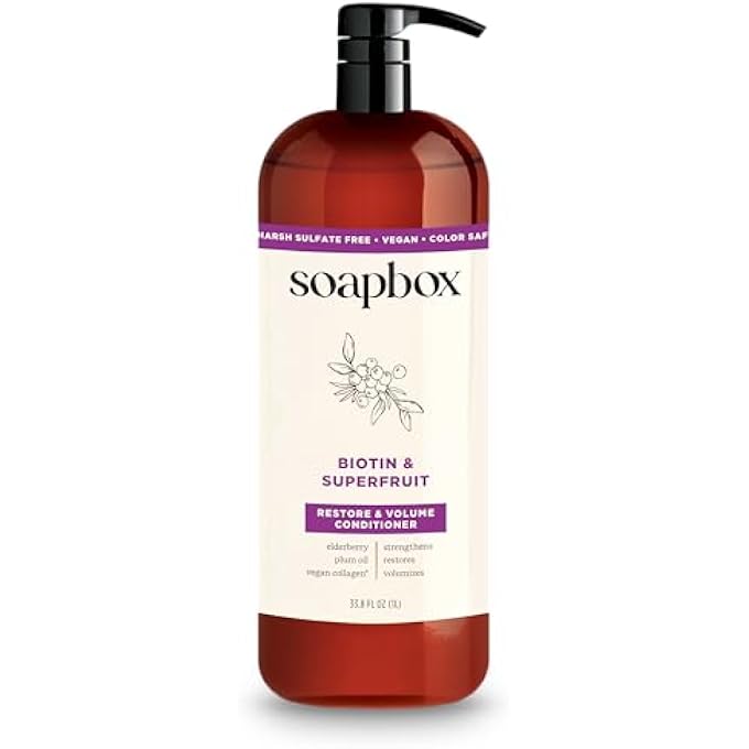 Soapbox BIOTIN & COLLAGEN SUPER FRUIT CONDITIONER FOR THIN, FINE, THINNING HAIR | VOLUMIZING & SOFTENING CONDITIONER TO PROMOTE HAIR GROWTH, STRENGTH, FULLNESS, 1 LITER PUMP BOTTLE - Image 2