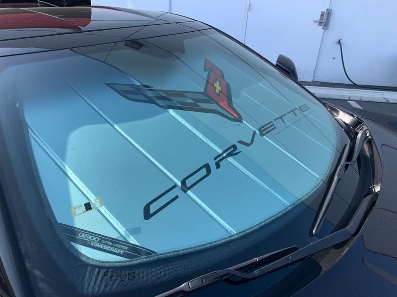 SR1 Performance C8 Corvette Accordion Style Sunshade - Insulated Silver Windshield Sun Shade with Logo Foldable for 2020-2026 Stingray, Z51, Z06, E-Ray Corvettes - Image 4