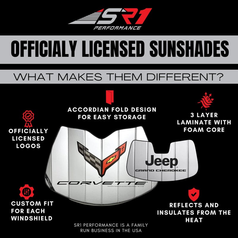 SR1 Performance C8 Corvette Accordion Style Sunshade - Insulated Silver Windshield Sun Shade with Logo Foldable for 2020-2026 Stingray, Z51, Z06, E-Ray Corvettes - Image 2
