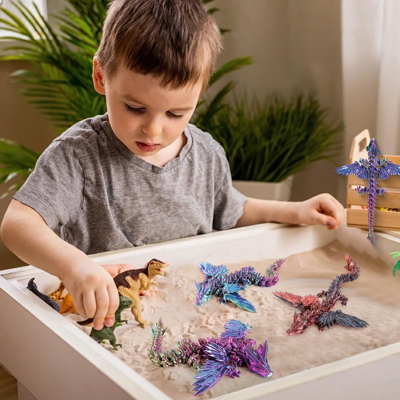 Dxldfks 3D Printed Dragon with Wings, 9" Articulated Winged Dragon for Home Office Decor Executive Desk Toys, Red Yellow Blue - Image 5