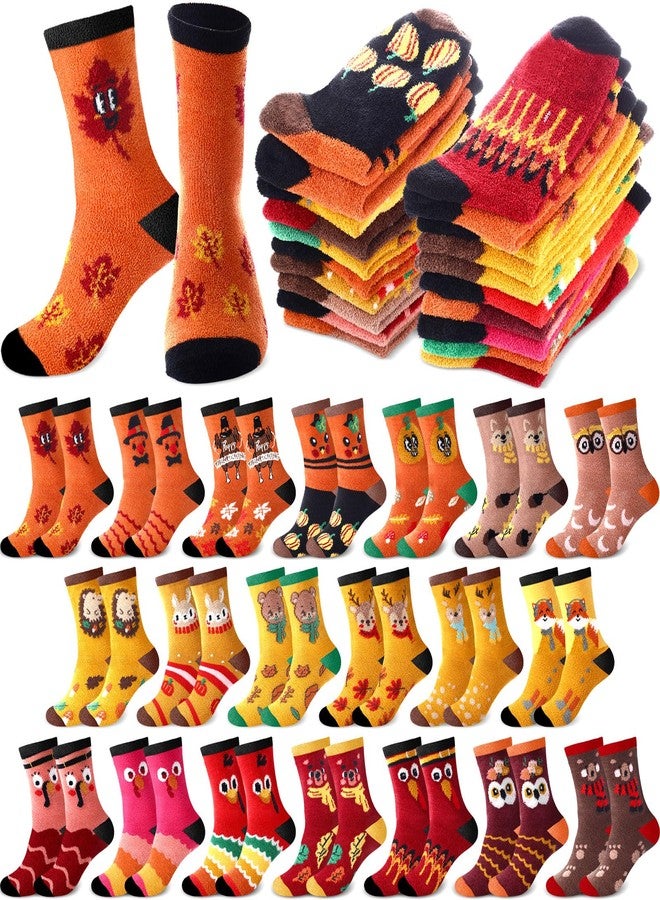 Breathffy 20 Pairs Thanksgiving Coral Fleece Socks Bulk Novelty Fuzzy Fall Maple Turkey Pumpkin Crew Socks for Women Men Autumn Gifts - Image 1