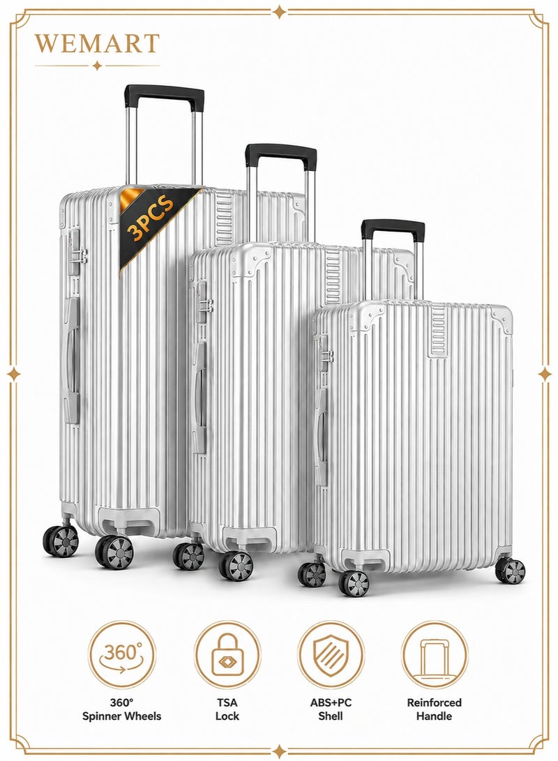 WEMART Luggage Set, 3-piece (20/24/28)" Suitcases with Universal Wheels PC+ABS Durable Hardshell Luggage Clearance Price (silver) - Image 1