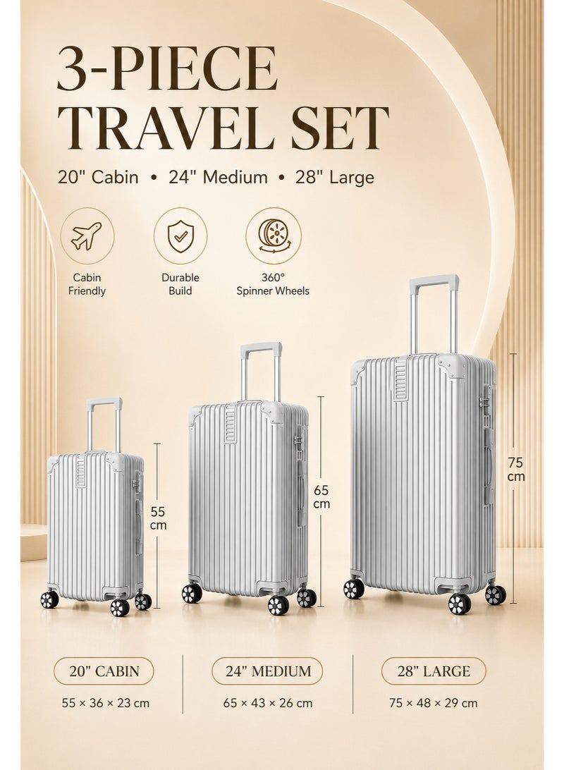 WEMART Luggage Set, 3-piece (20/24/28)" Suitcases with Universal Wheels PC+ABS Durable Hardshell Luggage Clearance Price (silver) - Image 2