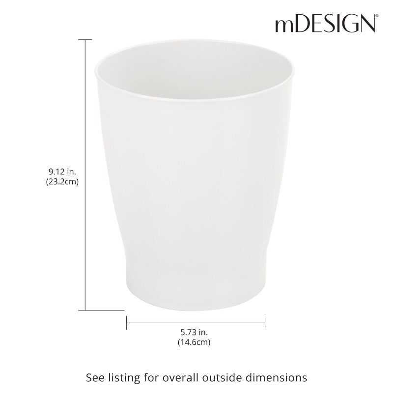 mDesign Round Plastic Bathroom Garbage Can, 1.25 Gallon Wastebasket, Garbage Bin, Trash Can for Bathroom, Bedroom, and Kids Room - Small Trash Can - Fyfe Collection - Cloud White - Image 3