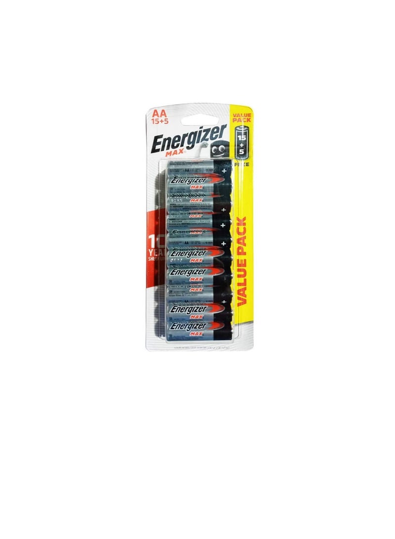 Energizer E91HP Max 1.5V Alkaline AA Batteries, 20 Pieces - Black - Image 2