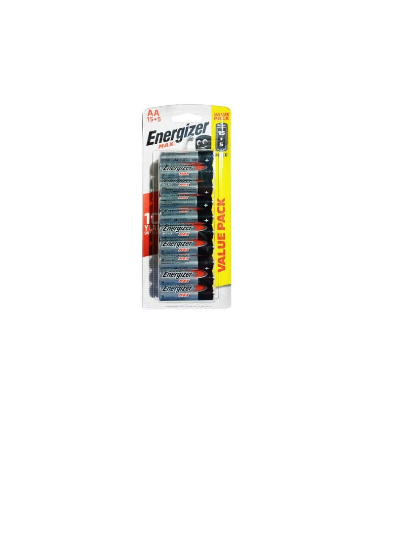 Energizer E91HP Max 1.5V Alkaline AA Batteries, 20 Pieces - Black - Image 3