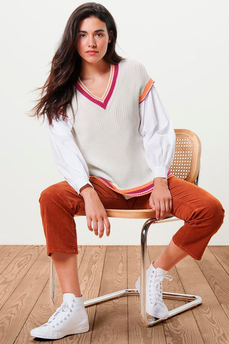 Tchibo Women V-Neck Long Sleeves Knitted Sweater, Ivory - Image 1