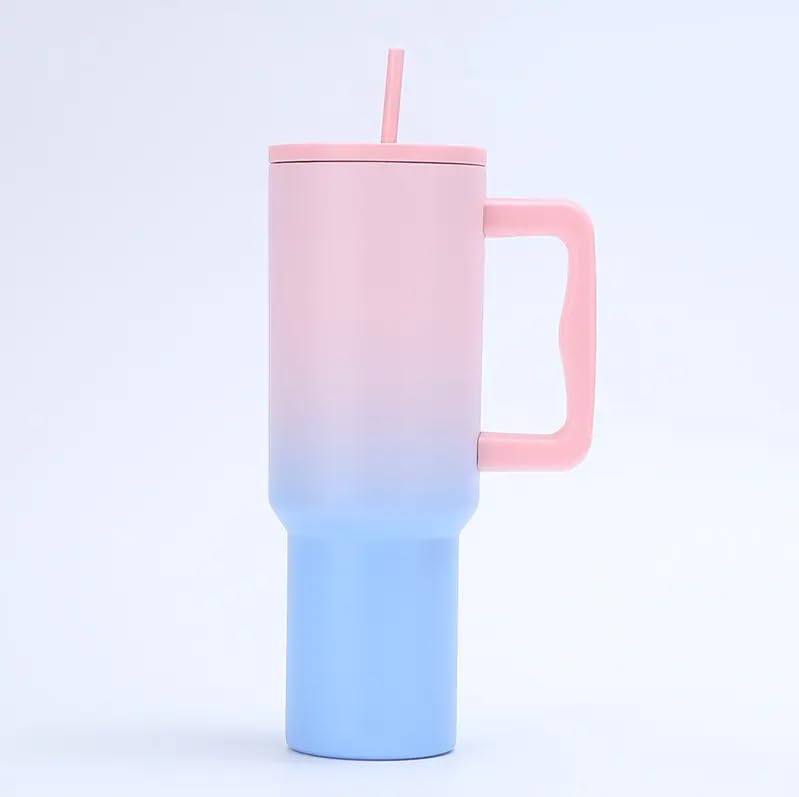 JUGTE Tumbler Stainless Steel Vacuum Insulated Flask with lid and Straw 1200ml Cup Flip Efficient Retention Cold and Heat Water Bottle Travel Coffee Flask (Pink+ Blue) - Image 1