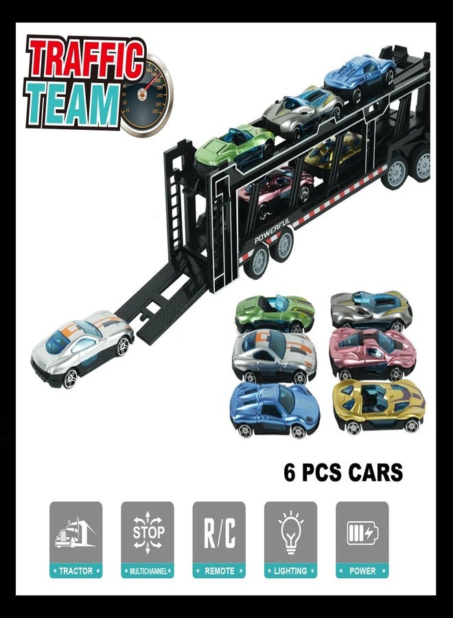 CALEST Remote Control Car Transporter Truck Includes 6 Cars, 14" 1:48 Car Transporter Semi Truck Toy, Equipped with 2 Rechargeable Batteries, Gifts Ideas for Boys Age 3-8 Year Old - Image 3
