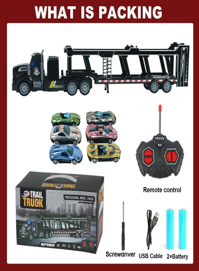 CALEST Remote Control Car Transporter Truck Includes 6 Cars, 14" 1:48 Car Transporter Semi Truck Toy, Equipped with 2 Rechargeable Batteries, Gifts Ideas for Boys Age 3-8 Year Old - Image 5