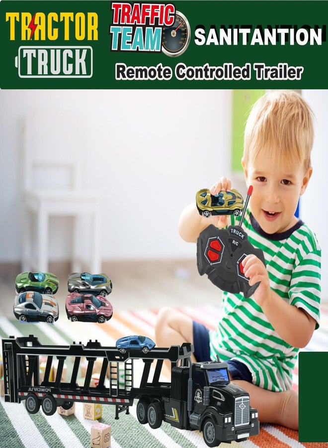 CALEST Remote Control Car Transporter Truck Includes 6 Cars, 14" 1:48 Car Transporter Semi Truck Toy, Equipped with 2 Rechargeable Batteries, Gifts Ideas for Boys Age 3-8 Year Old - Image 2