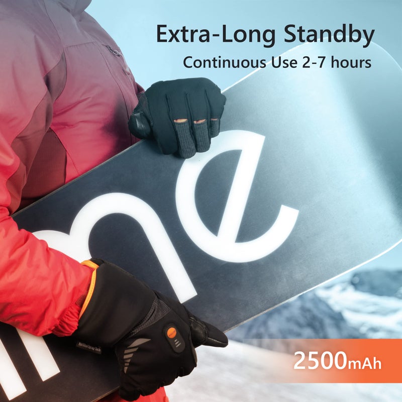 Luckcolor Heated Gloves for Men Women, Rechargeable Waterproof Heated Work Gloves with Arthritis Raynaud's Relief for Ski Golf Hiking Driving (Black+Orange, Medium) - Image 4