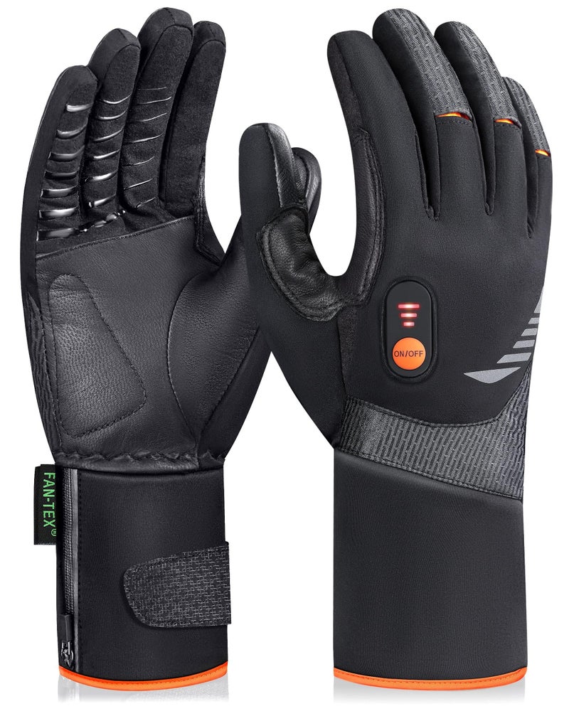 Luckcolor Heated Gloves for Men Women, Rechargeable Waterproof Heated Work Gloves with Arthritis Raynaud's Relief for Ski Golf Hiking Driving (Black+Orange, Medium) - Image 1