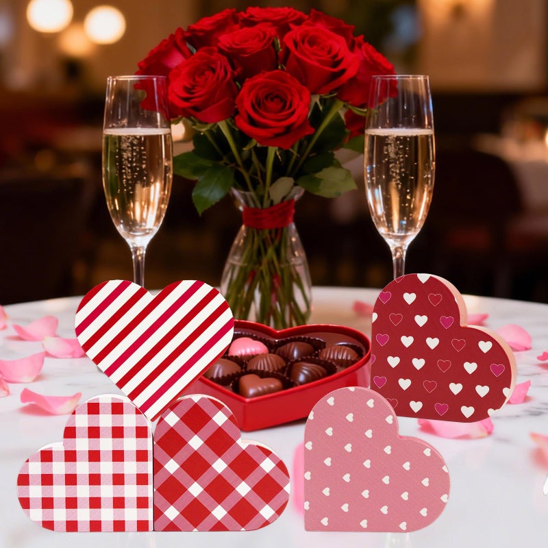 KFJBPB Valentines Day Decor, 6 PCS Double Sided Wooden Hearts Signs Cute Hearts Decorations for Tiered Tray Home Table Sweetheart Shelf Mantel Office Valentine Decoration - Image 4