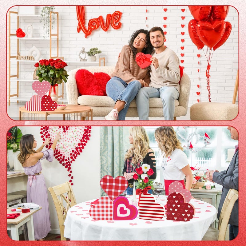 KFJBPB Valentines Day Decor, 6 PCS Double Sided Wooden Hearts Signs Cute Hearts Decorations for Tiered Tray Home Table Sweetheart Shelf Mantel Office Valentine Decoration - Image 3