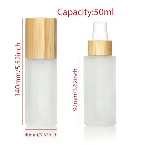 COSIDEA 6 pcs Empty 167oz 50ml bamboo lids Frosted glass bottle with lotion pump dispenser refillable emulsion cosmetic cream Serum bottles toiletries refill travel container - Image 3