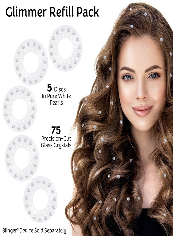 blinger® Deluxe Shimmer Crystal Refill Pack - as seen on Shark Tank | 5 Discs - 75 Precision-Cut Glass Crystals | Hair-Safe Accessories | Styling Tool not Included | Pure White Pearls 7 mm - Image 2