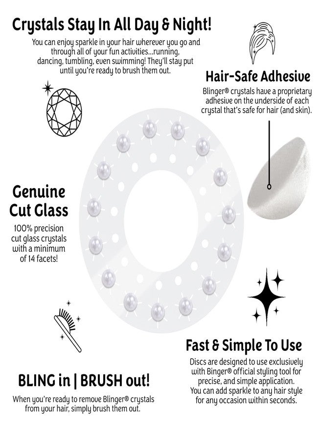 blinger® Deluxe Shimmer Crystal Refill Pack - as seen on Shark Tank | 5 Discs - 75 Precision-Cut Glass Crystals | Hair-Safe Accessories | Styling Tool not Included | Pure White Pearls 7 mm - Image 3