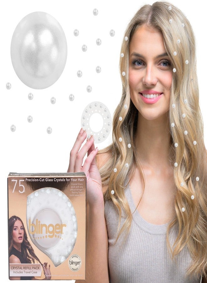 blinger® Deluxe Shimmer Crystal Refill Pack - as seen on Shark Tank | 5 Discs - 75 Precision-Cut Glass Crystals | Hair-Safe Accessories | Styling Tool not Included | Pure White Pearls 7 mm - Image 1