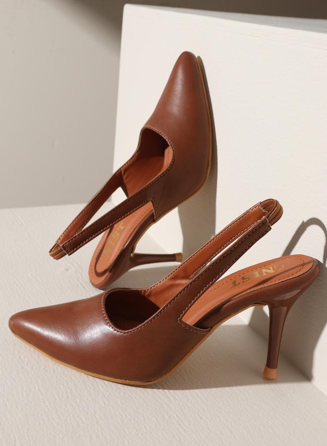 GNIST Plain Pointed Toe Stiletto Heel Slingback Shoes - Image 5