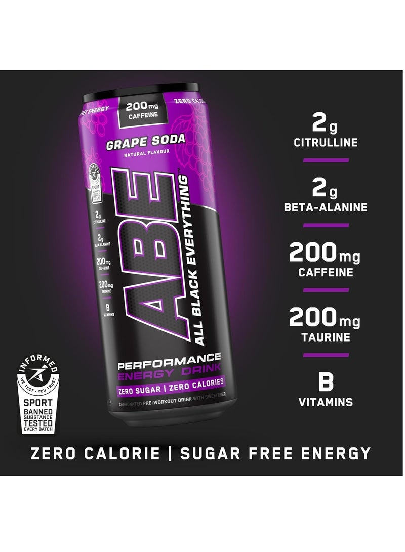 Applied Nutrition علب ABE قبل التمرين - كل شيء أسود للطاقة + مشروب الأداء، مشروبات غازية ABE خالية من السكر مع الكافيين - عبوة من 12 علبة × 330 مل - عنب أمريكي - Image 3