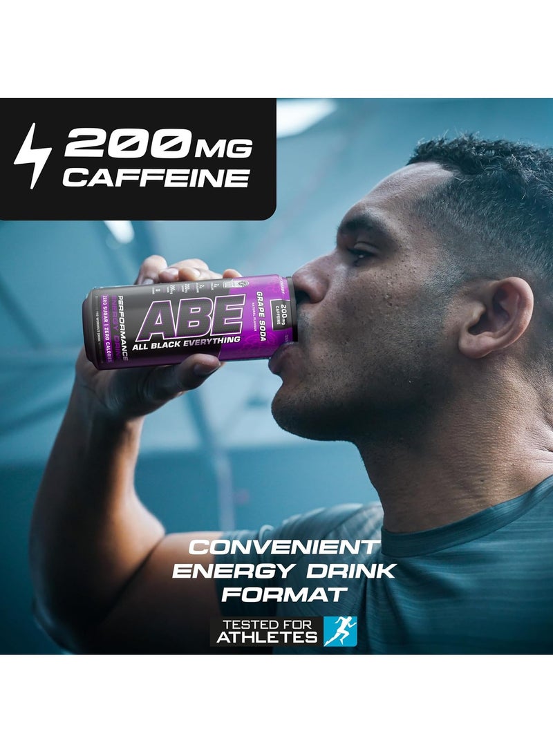 Applied Nutrition علب ABE قبل التمرين - كل شيء أسود للطاقة + مشروب الأداء، مشروبات غازية ABE خالية من السكر مع الكافيين - عبوة من 12 علبة × 330 مل - عنب أمريكي - Image 4