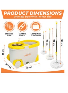 Zalcoon Spin And Sponge Mop and Bucket with Wringer Set, 360° Spinning Mop and 33cm Sponge Mop, 2 Extra Refill for Spin & 2 extra Refills for Sponge Mop,Mop Slippers & Scrub Brush (Grey)  - Image 3