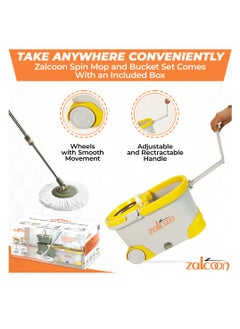 Zalcoon Spin And Sponge Mop and Bucket with Wringer Set, 360° Spinning Mop and 33cm Sponge Mop, 2 Extra Refill for Spin & 2 extra Refills for Sponge Mop,Mop Slippers & Scrub Brush (Grey)  - Image 5