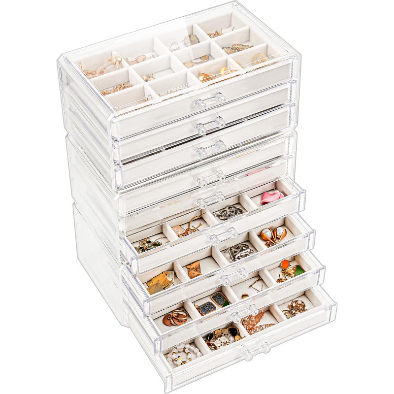Lolalet Lolalet Earring Holder Organizer Box Jewelry Storage with 9 Drawers, Clear Acrylic Stackable Earring Case with Adjustable Velvet Trays for Women on Dresser Vanity -Warmwhite, 9 Layers  - Image 1