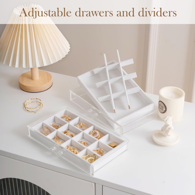 Lolalet Lolalet Earring Holder Organizer Box Jewelry Storage with 9 Drawers, Clear Acrylic Stackable Earring Case with Adjustable Velvet Trays for Women on Dresser Vanity -Warmwhite, 9 Layers  - Image 2