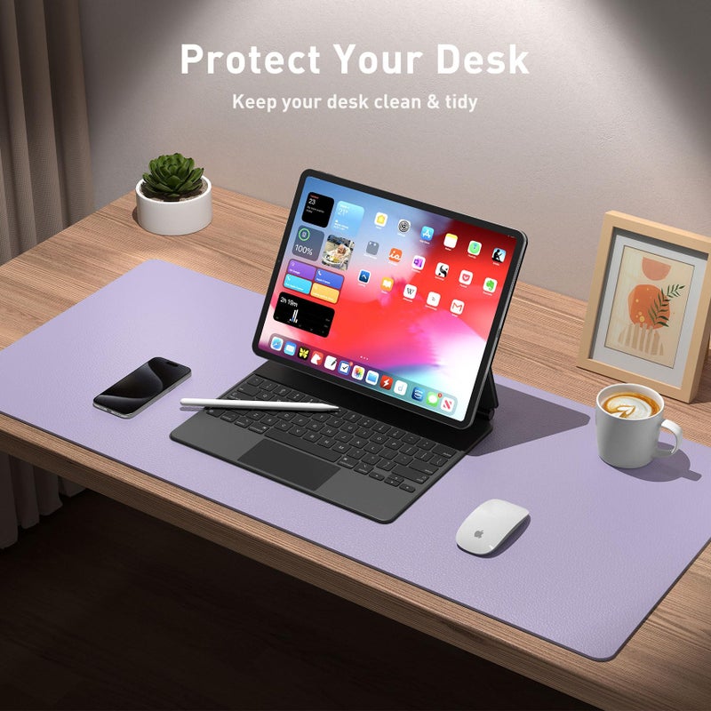 Aothia Leather Desk Pad Protector,Mouse Pad,Office Desk Mat, Non-Slip PU Leather Desk Blotter,Laptop Desk Pad,Waterproof Desk Writing Pad for Office and Home (23.6" x 13.7", Lavender) - Image 3