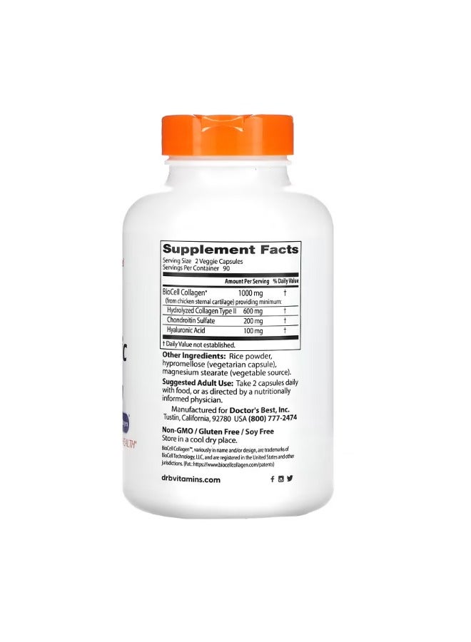 دكتورز بست Hyaluronic Acid  Chondroitin Sulfate with BioCell Collagen 180 Veggie Capsules - Image 2