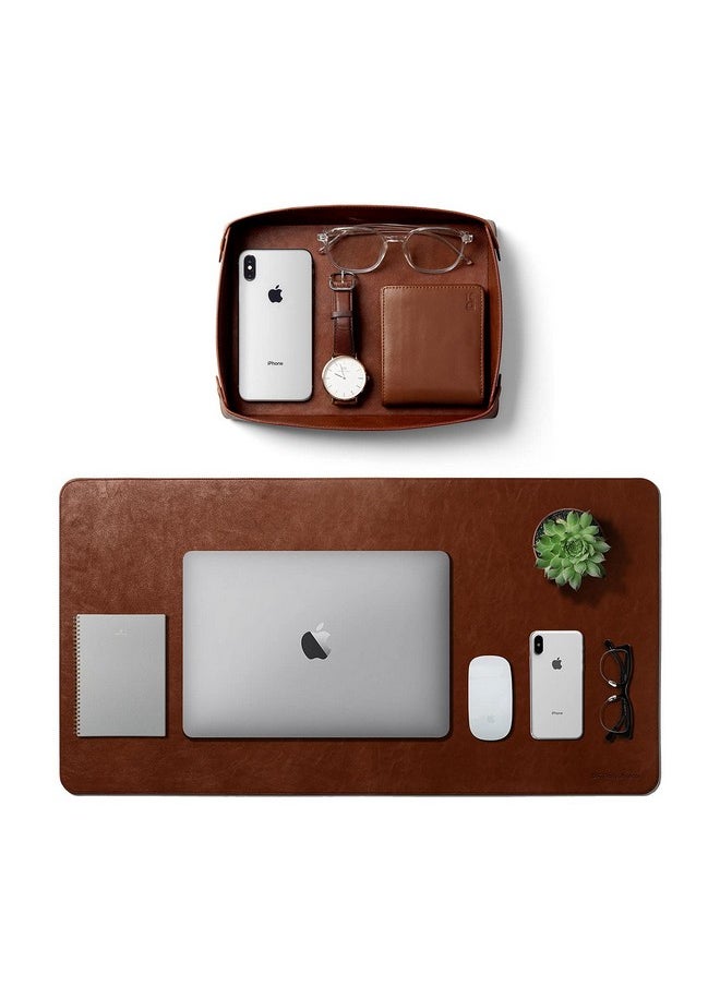 DailyObjects DailyObjects Combo Super Smooth Tan Large Premium Vegan Leather Reversible, Water Resistent Turf Desk Mat | Anti-Skid | Anti-Slip | 85 * 45 cm | Vegan Leather Tan Desk Tray Organiser - Set of 2  - Image 1