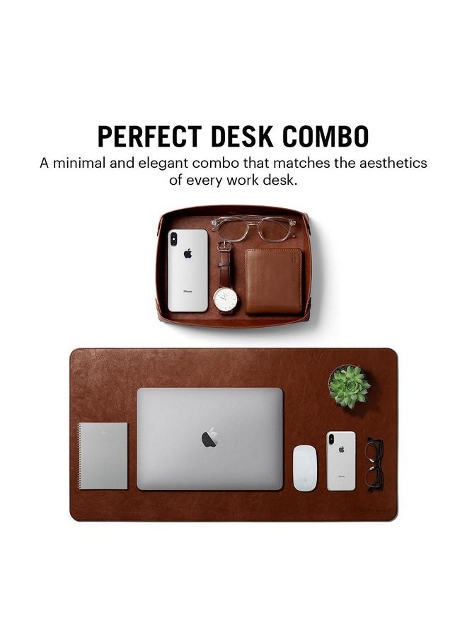 DailyObjects DailyObjects Combo Super Smooth Tan Large Premium Vegan Leather Reversible, Water Resistent Turf Desk Mat | Anti-Skid | Anti-Slip | 85 * 45 cm | Vegan Leather Tan Desk Tray Organiser - Set of 2  - Image 2