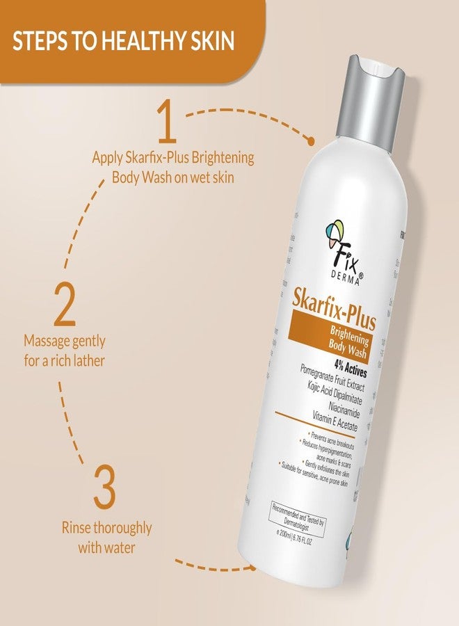 FIXDERMA غسول الجسم المشرق Fixderma Skarfix Plus مع 4% مكونات نشطة (حمض كوجيك، حمض النياسيناميد، وفيتامين E) | غسول الجسم المشرق للنساء والرجال | لعلاج فرط التصبغ وآثار حب الشباب - 200 مل - Image 5