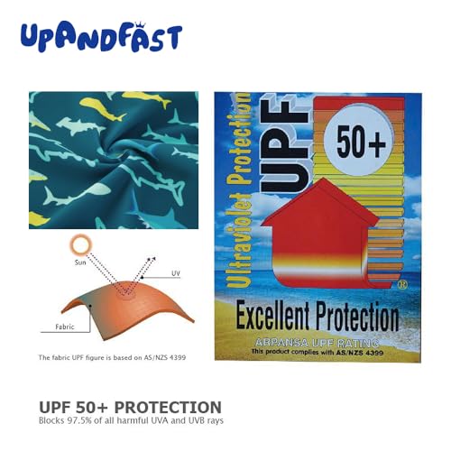 upandfast Baby/Toddler Swimsuit UPF 50+ Sun Protection One Piece Zipper Bathing Suit with Sun Hat Infant Beach Swimwear (Peacock Blue Shark,12-18 Months) - Image 4