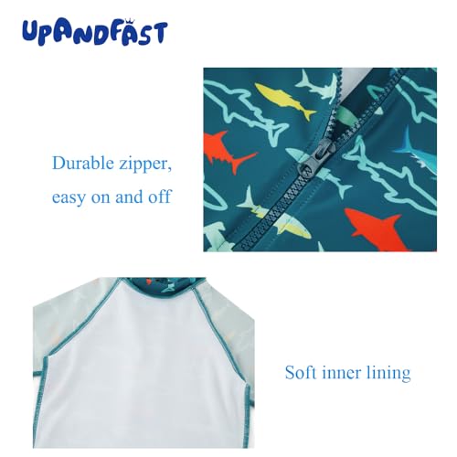 upandfast Baby/Toddler Swimsuit UPF 50+ Sun Protection One Piece Zipper Bathing Suit with Sun Hat Infant Beach Swimwear (Peacock Blue Shark,12-18 Months) - Image 5