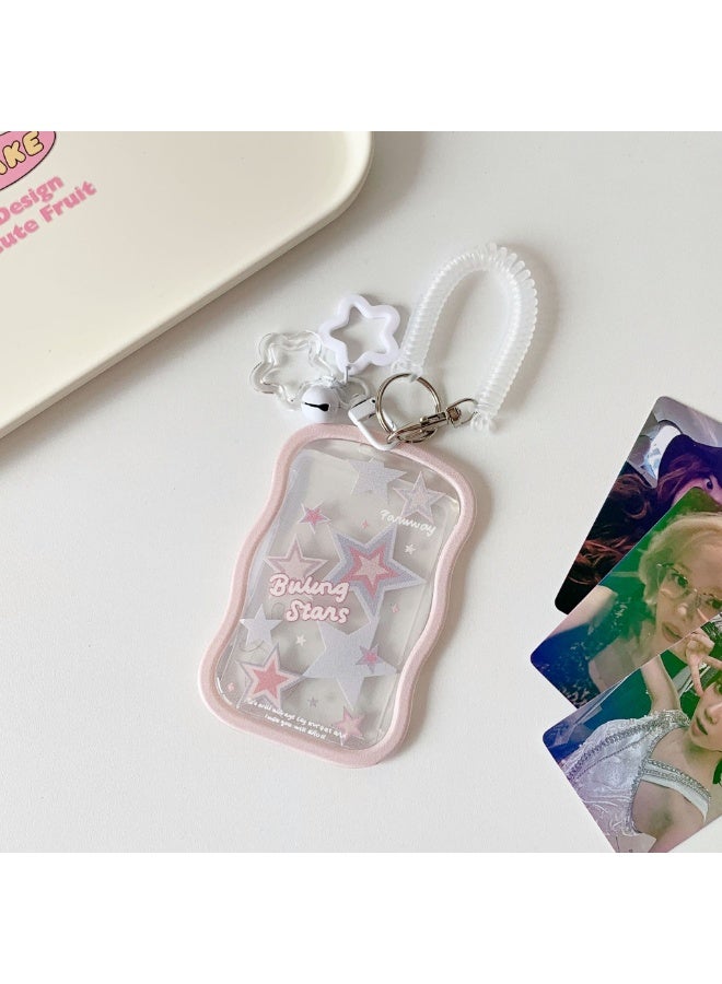 NIBEMINENT 1 - Piece Gradient Colored Stars Kpop Photo Card Holder Pendant Key Chain ID Badge Holder ID Card Holder Photo Card Protector for School ID Office ID Access Card for Women Girls - Image 1