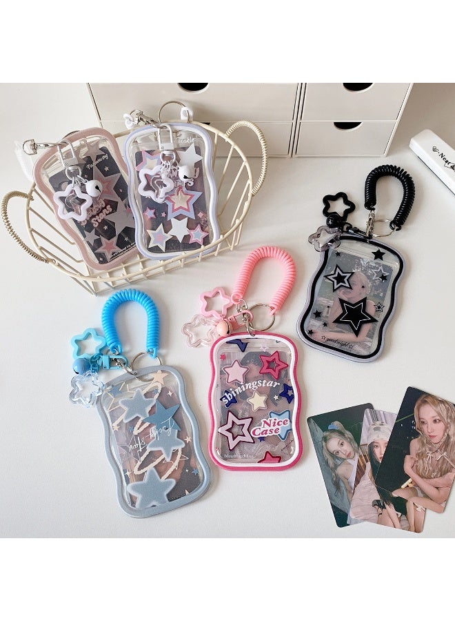 NIBEMINENT 1 - Piece Gradient Colored Stars Kpop Photo Card Holder Pendant Key Chain ID Badge Holder ID Card Holder Photo Card Protector for School ID Office ID Access Card for Women Girls - Image 3