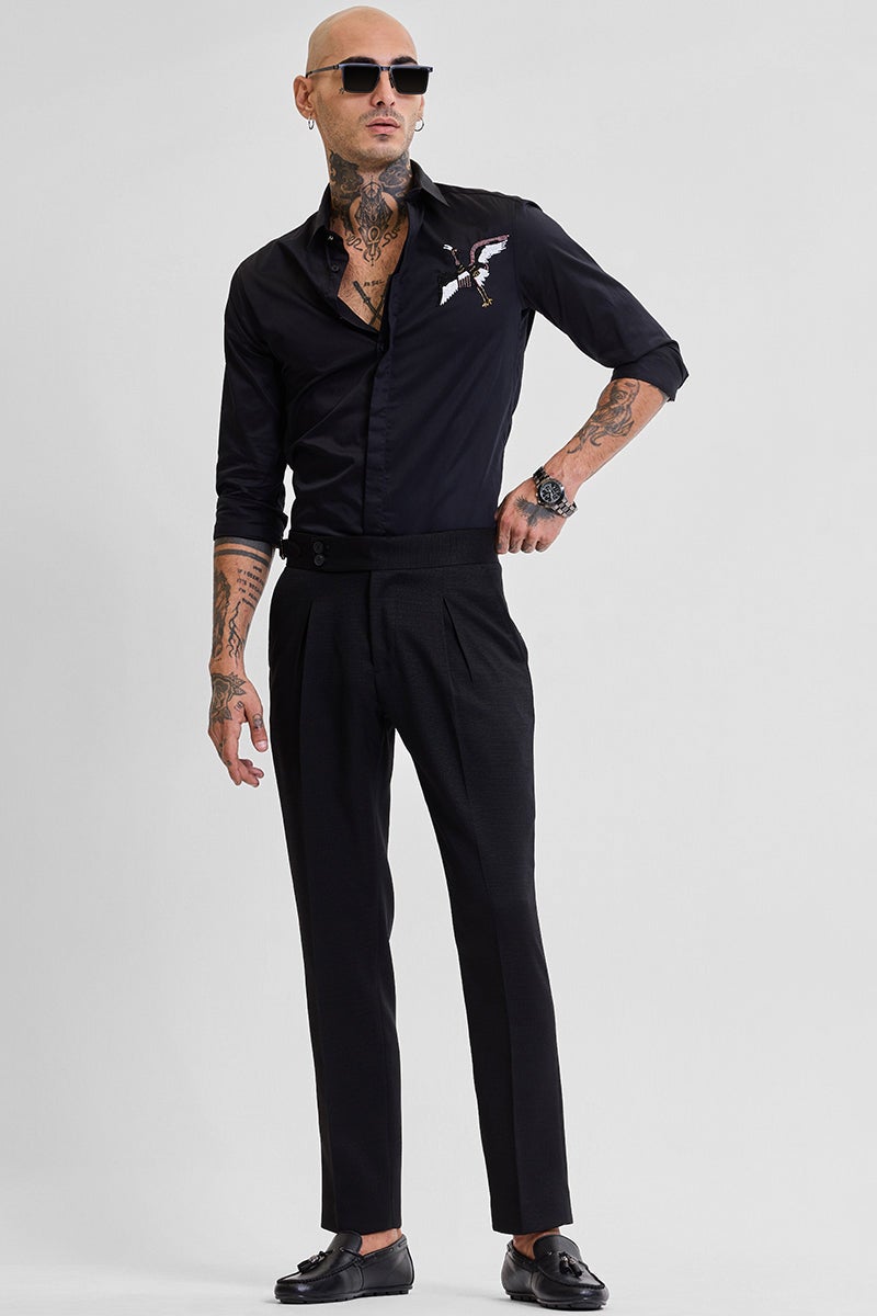 SNITCH Black Slim Fit Stretch Trousers - Image 3
