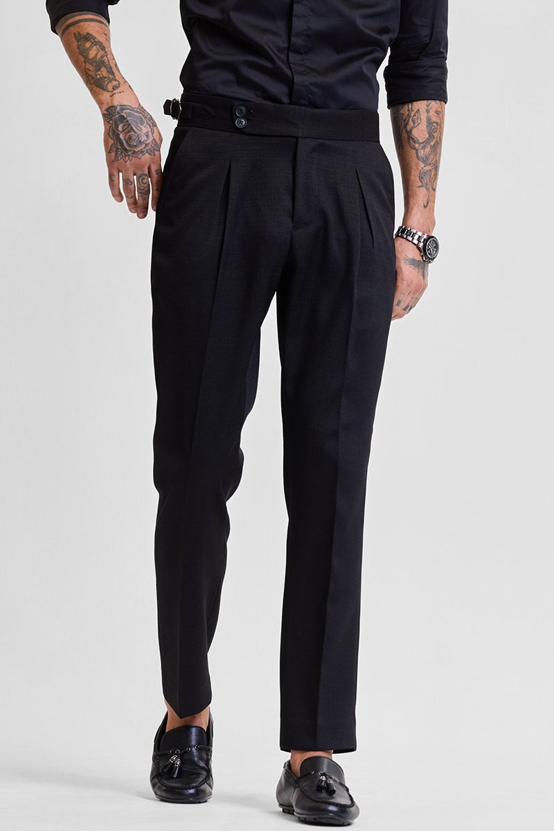 SNITCH Black Slim Fit Stretch Trousers - Image 4
